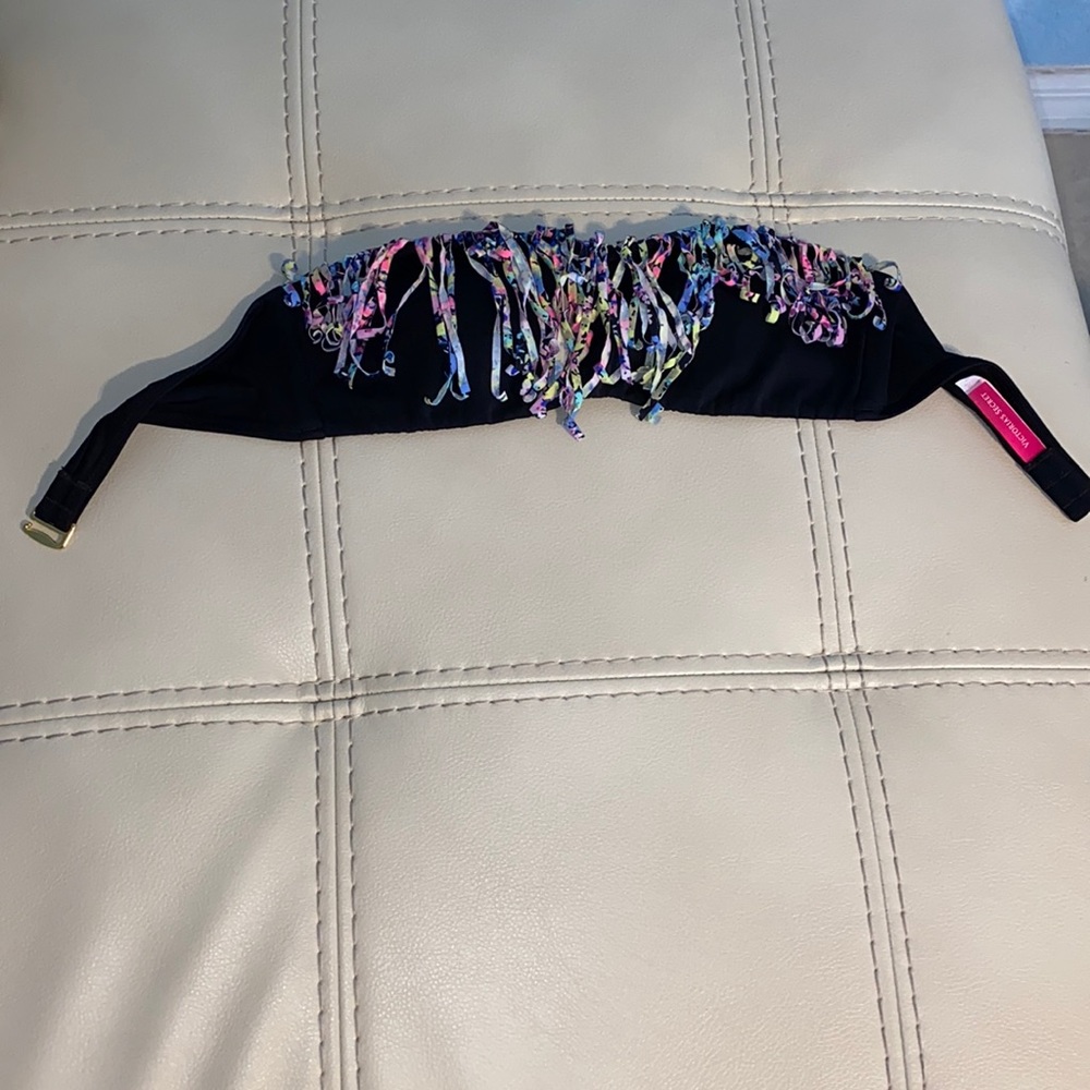 Strapless bandeau black fringe VS swim top size S
